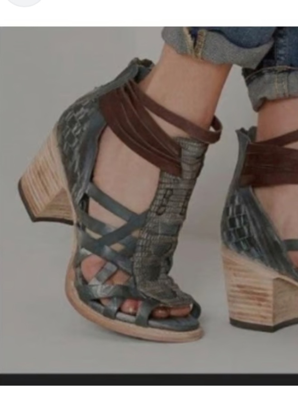 Freebird by Steven Penny Tan and Brown Woven Leather Block Heel Sandals Size 9